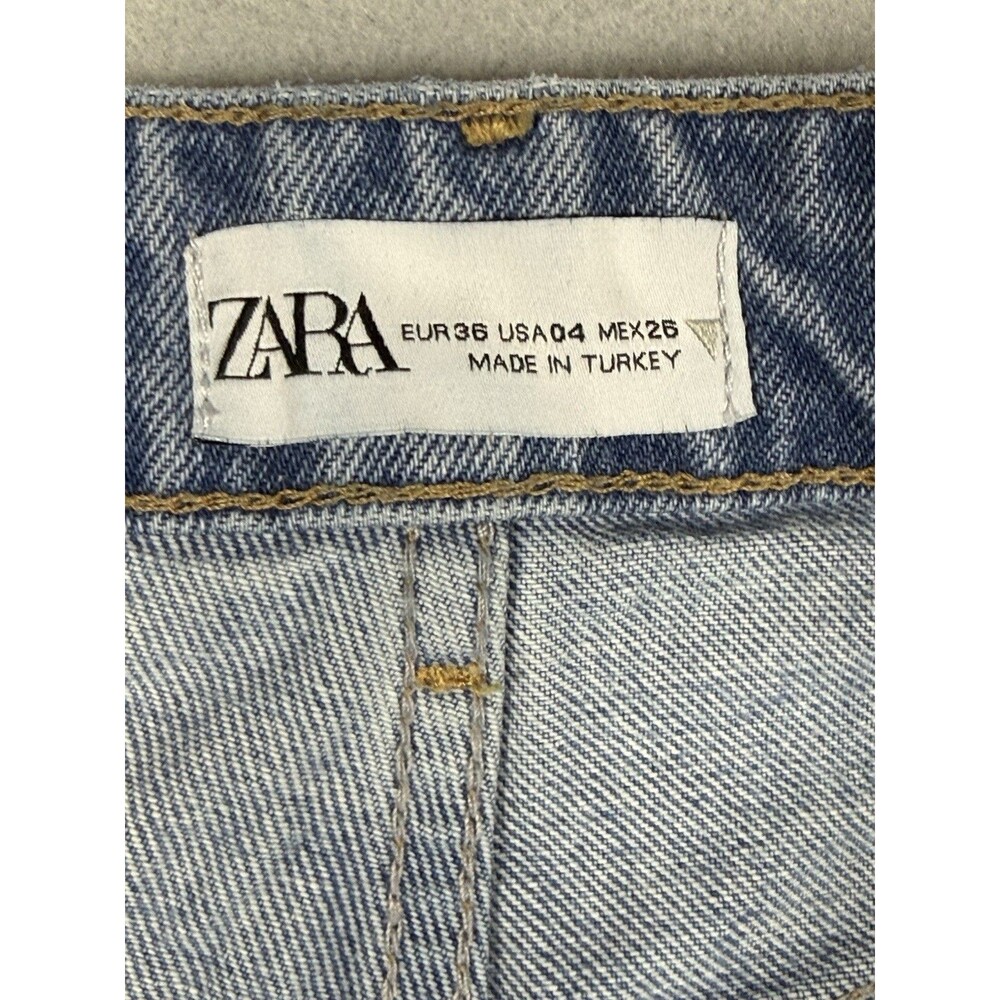 Zara Distressed Wide Leg Jeans Raw Hem Ripped Knee Blue Sz USA 4 EUR 36 - Picture 11 of 14